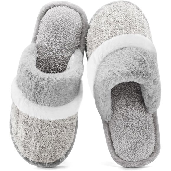Women's Light Grey Cozy Comfy Memory Foam Slippers Slip-On Indoor House Shoes - Picture 1 of 6